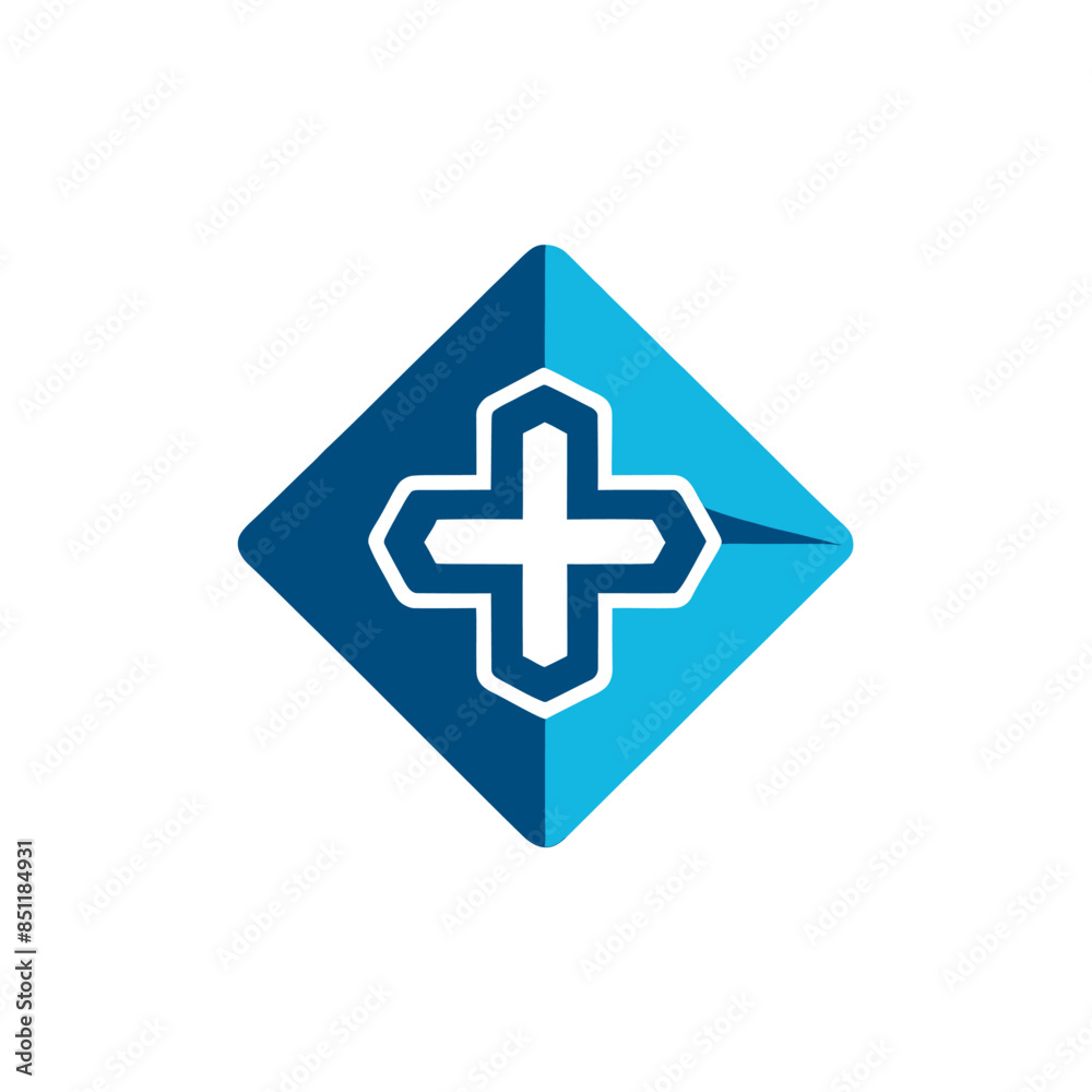 Blue Geometric Icon with a Cross Inside Blue Geometric Icon with a Cross Inside