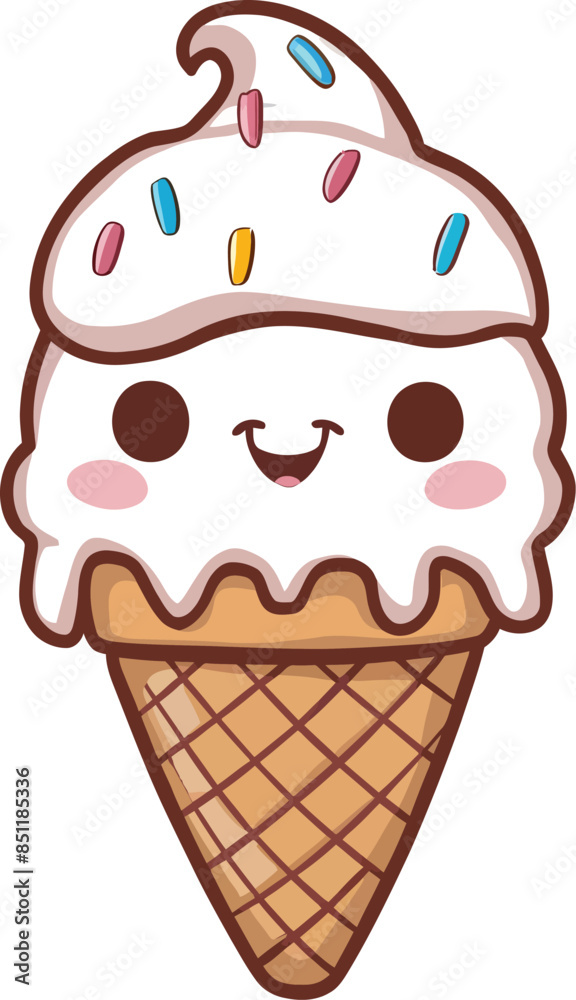 Cute happy little Kawaii Ice cream cartoon character