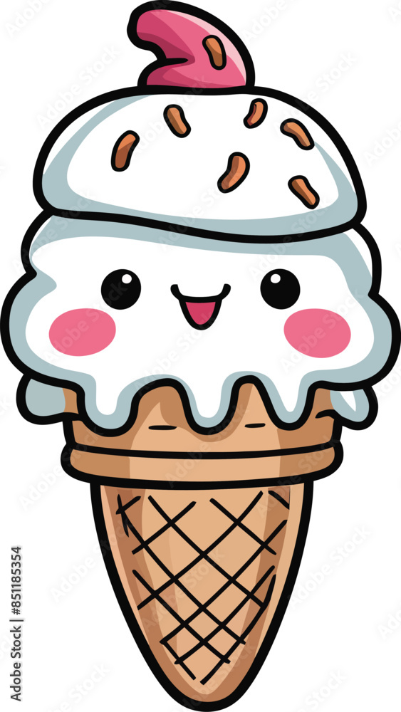 Cute happy little Kawaii Ice cream cartoon character Cute happy little Kawaii Ice cream cartoon character