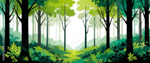 Forest Pathway: A serene and tranquil woodland scene with a winding pathway through the lush greenery of trees and foliage.