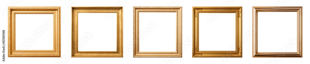Collection of antique gold picture square frames isolated on a transparent background, PNG Collection of antique gold picture square frames isolated on a transparent background, PNG