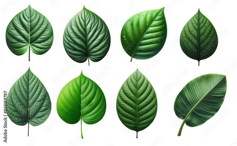 Set of different leaves Top view isolated on transparent background PNG Image