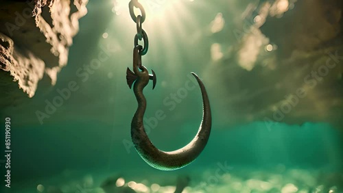 3D rendering illustration of a pirate hook in a cave that glows in the darkness
