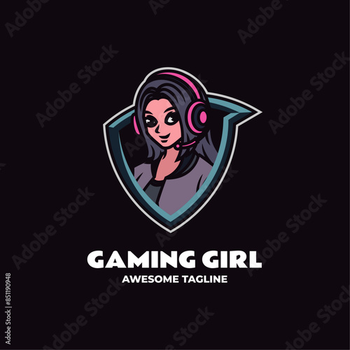 Vector Logo Illustration Gaming Girl Simple Mascot Style. Free Download Vector Logo Illustration Gaming Girl Simple Mascot Style. - GFXLoad