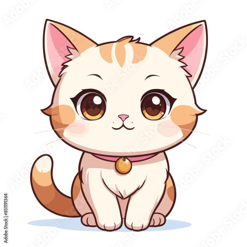 Adorable Cartoon Cat with Large Eyes and Pink Collar