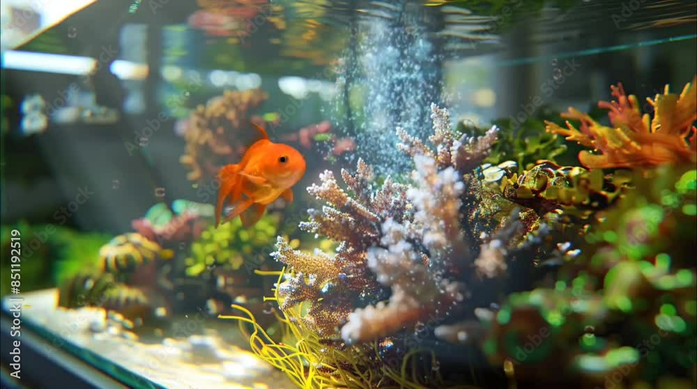 Aquarium with fish. Seamless loop video background