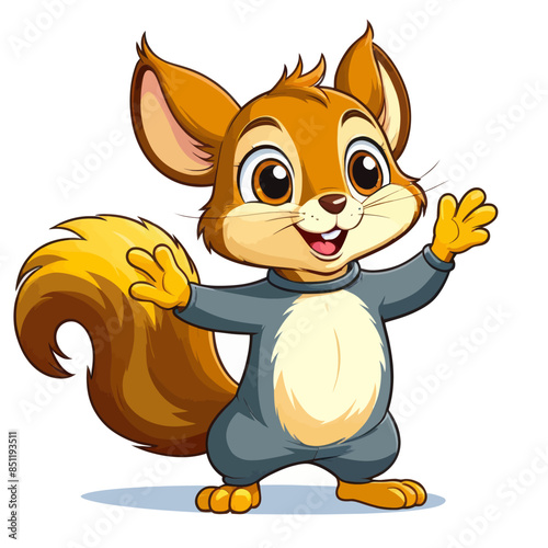 a cartoon squirrel waving and smiling