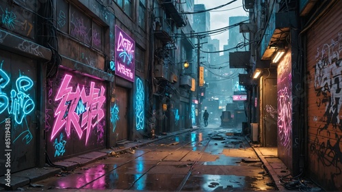 Neon Alleyway in a Cyberpunk City. © BOJOShop