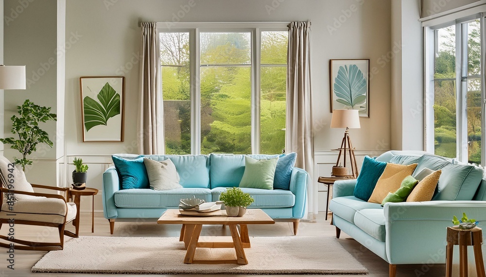 comfortable living family room, beautiful, contemporary, modern, furniture, decor, table, windows, design, house, home, white, blue
