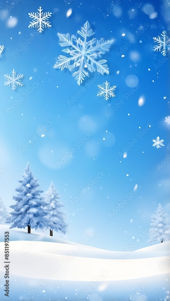 winter background of snow and frost with landscape of forest, abstract background illustration