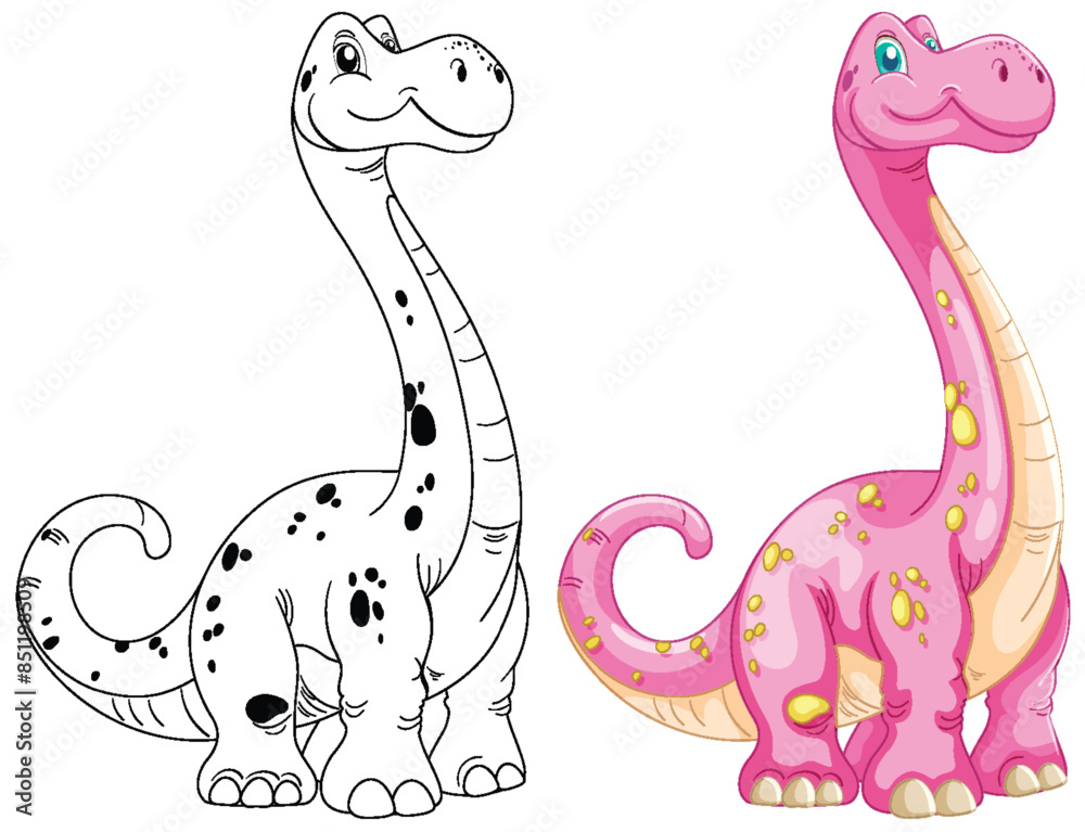Two dinosaurs, one colored, one black-and-white Two dinosaurs, one colored, one black-and-white