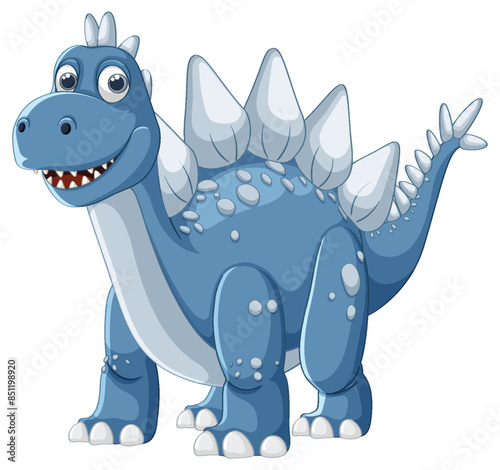 Smiling blue dinosaur with white spikes and spots