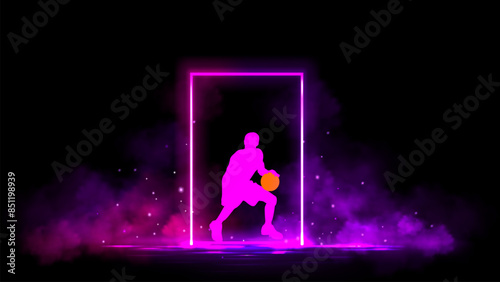 The silhouette of Basketball player on the portal frame