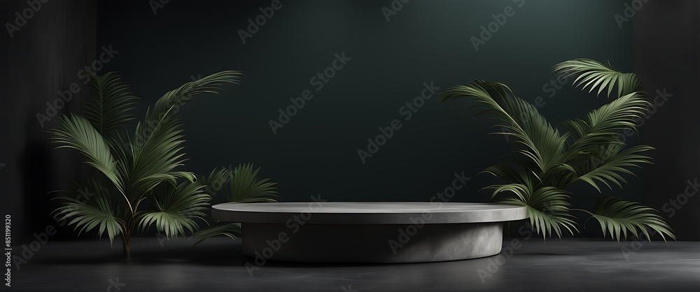 Podium exotic splay concrete Cosmetic 3D beauty dark Jungle Rock template trendy promotion Nature stone product pedestal mockup leaf palm background render Gray set podium dais Podium exotic splay concrete Cosmetic 3D beauty dark Jungle Rock template trendy promotion Nature stone product pedestal mockup leaf palm background render Gray set podium dais