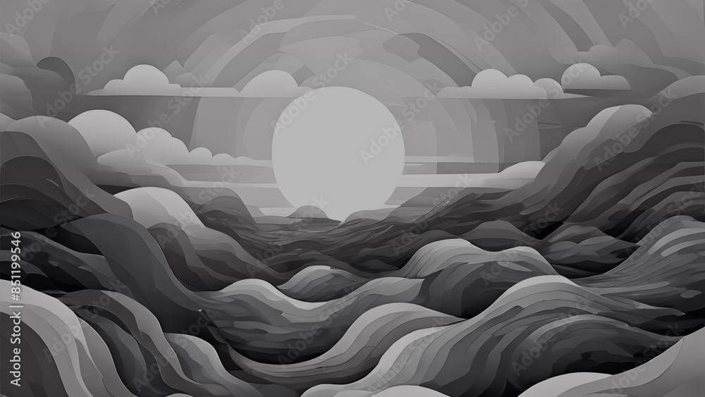 Obraz premium Elegant Grey Color Abstract Wave Design with a Dark Swiss Background for Versatile Graphic Applications. Sophisticated Grey Abstract Art Featuring Wave Patterns on a Dark Swiss Background for Graphic