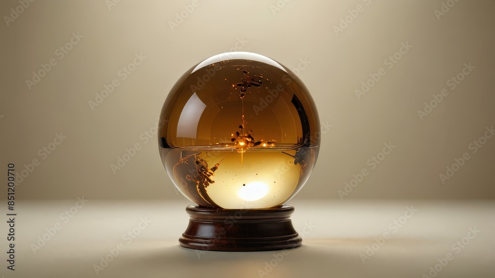 Glass Orb with Golden Liquid and Light. Glass Orb with Golden Liquid and Light.