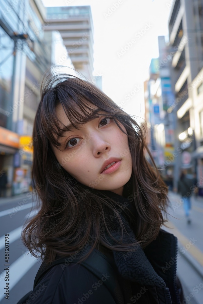 beautiful japanese girl selfie in the city street beautiful japanese girl selfie in the city street