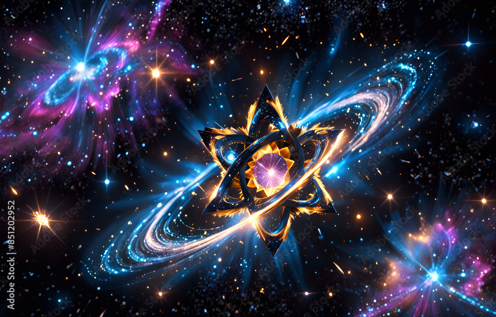 A hypothetical diagram of the universe's Milky Way, with stars exploding and planets orbiting in pitch black space. A hypothetical diagram of the universe's Milky Way, with stars exploding and planets orbiting in pitch black space.