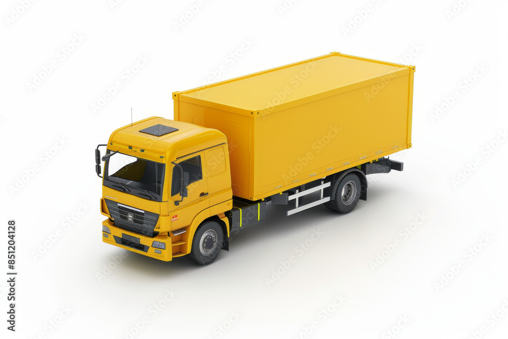 isometric view of yellow commercial truck with cargo box isolated on white background isometric view of yellow commercial truck with cargo box isolated on white background