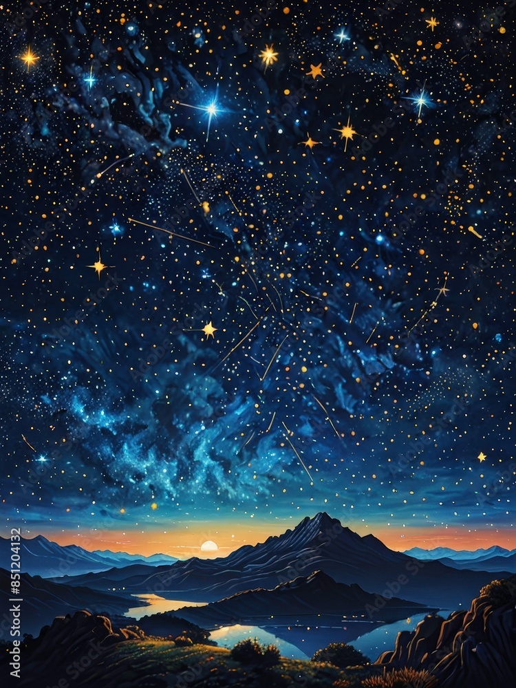 Fototapeta premium Night Sky With Mountains and Stars.