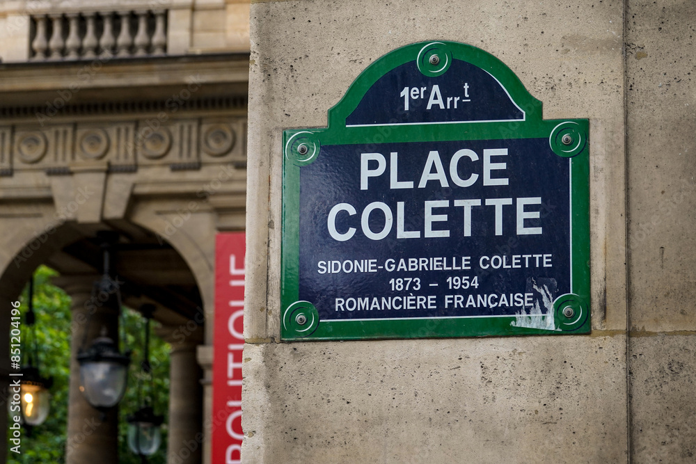 Fototapeta premium Typical street name signs form Paris, Place Colette