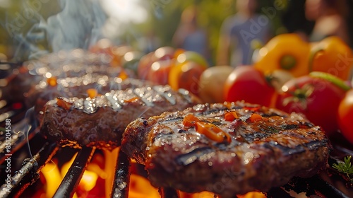 Grilled Steaks and Vegetables at Outdoor Barbecue photo