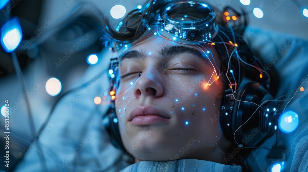 AI-enhanced neurofeedback sessions helping patients manage mental health conditions, isolated on a white background. AI-enhanced neurofeedback sessions helping patients manage mental health conditions, isolated on a white background.