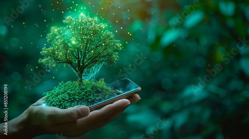 Glowing Tree in Smartphone - Digital Nature