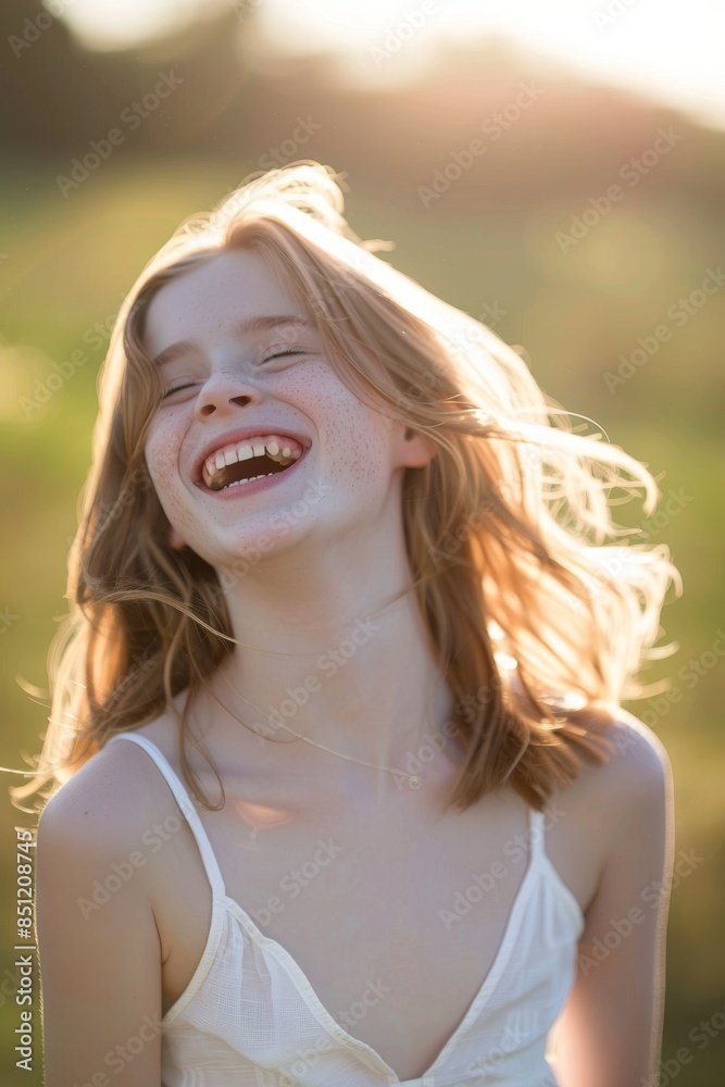 portrait of a sweet woman blonde laughing joyfully