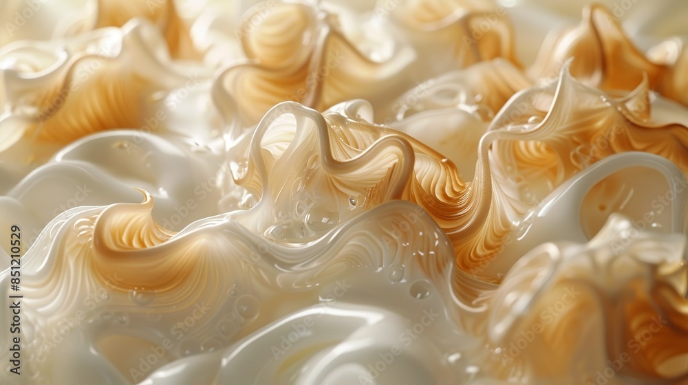 Close-up of milk swirling into iced coffee, forming intricate, swirling patterns. Abstract Backgrounds Illustration, Minimalism,