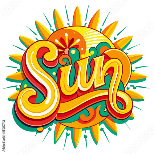 summer theme design bright and cheerful letters with sun