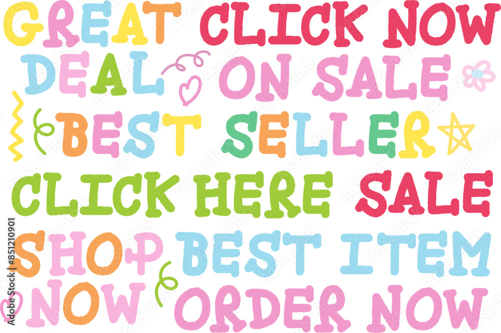 Sale icons of great deal, click now, on sale, best seller, click here, shop now, order now, best item for promotion, campaign badge, logo, icon, sticker, web button, card print, online shopping, ads Sale icons of great deal, click now, on sale, best seller, click here, shop now, order now, best item for promotion, campaign badge, logo, icon, sticker, web button, card print, online shopping, ads