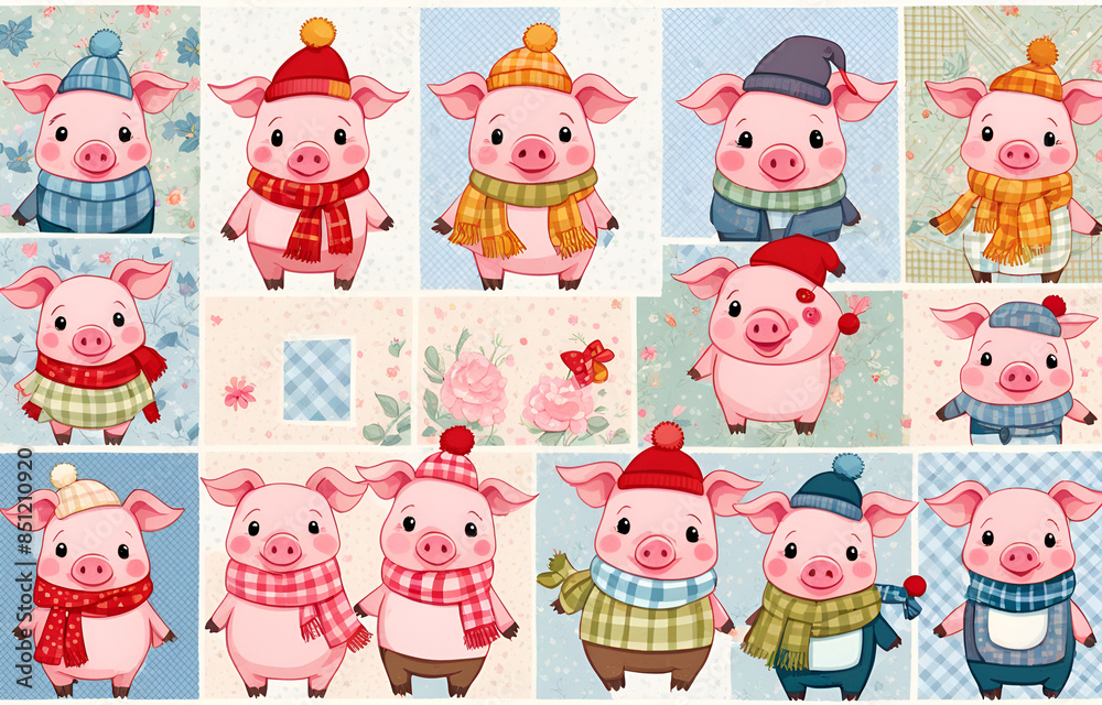 Pet pigs, Cartoonpigs wearing hats and necklaces
,Duoge Comics. Multi grid emoticons, multiple animal avatars and expressions Pet pigs, Cartoonpigs wearing hats and necklaces
,Duoge Comics. Multi grid emoticons, multiple animal avatars and expressions