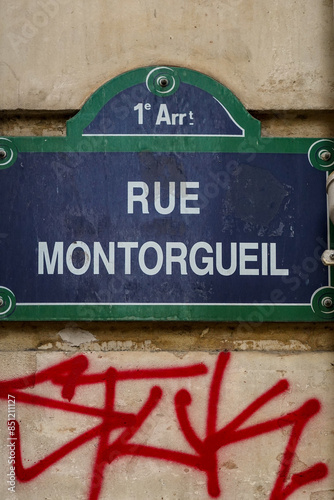 typical street name sign  from Paris , Rue de Montorgueil photo