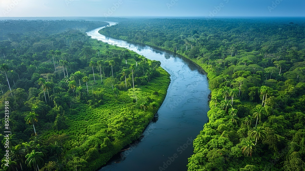 Aerial shot of a meandering river in a tropical rainforest, where the lush greenery and winding waterway create a beautiful and intricate natural pattern. Abstract Backgrounds Illustration, Aerial shot of a meandering river in a tropical rainforest, where the lush greenery and winding waterway create a beautiful and intricate natural pattern. Abstract Backgrounds Illustration,