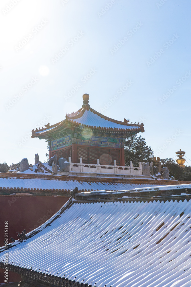 Fototapeta premium winter Forbidden city covered with snow, Beijing, China