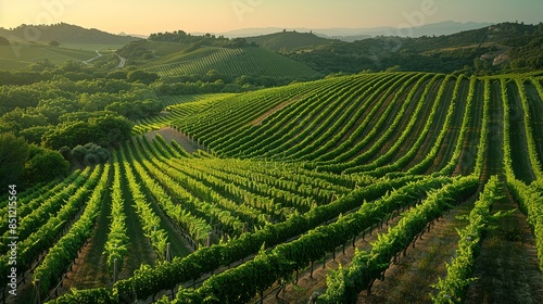 Wallpaper Mural Detailed aerial shot of a vineyard, where the orderly rows of grapevines create a striking pattern that contrasts with the natural undulations of the surrounding landscape. Abstract Backgrounds Torontodigital.ca