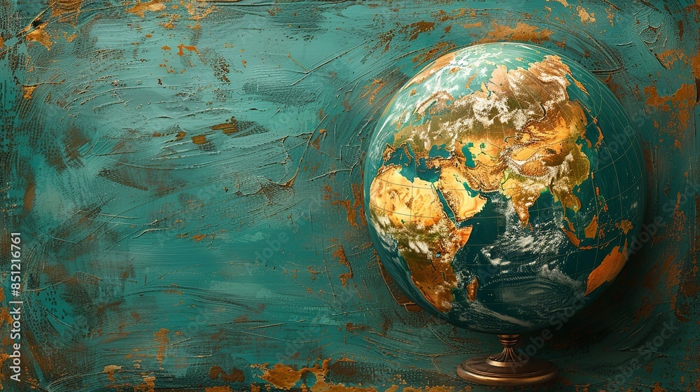 A detailed, hand-drawn globe overlaid on an abstract background, emphasizing global connections, exploration, and the unity of humanity. Abstract Backgrounds Illustration, Minimalism,