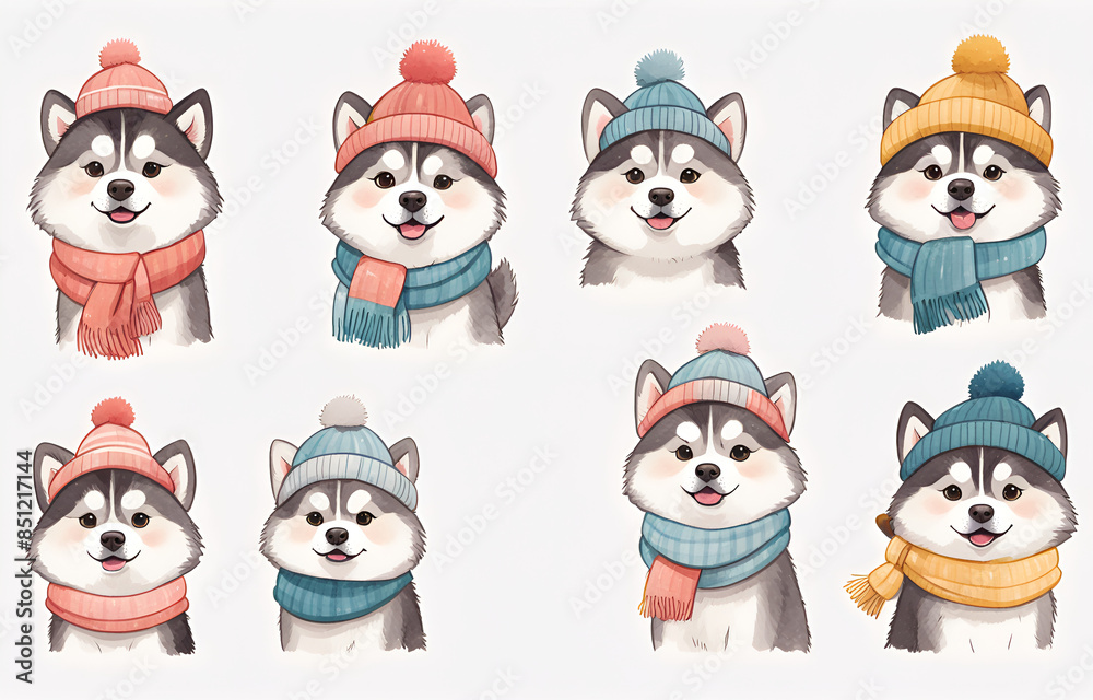 Alaskan dog, Husky dog, sled dog avatar,Cartoon Alaskan dog wearing hats and necklaces
,Duoge Comics. Multi grid emoticons, multiple animal avatars and expressions Alaskan dog, Husky dog, sled dog avatar,Cartoon Alaskan dog wearing hats and necklaces
,Duoge Comics. Multi grid emoticons, multiple animal avatars and expressions