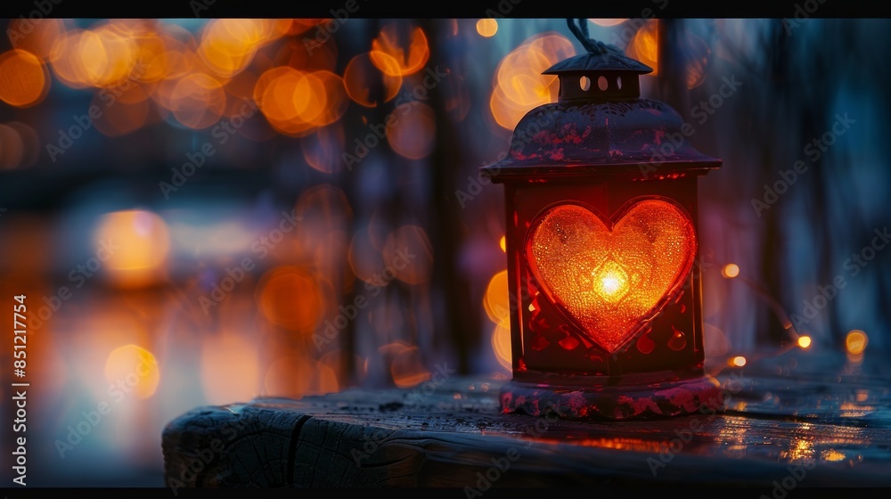 Heart-Shaped Lantern Glowing with Warm Light Heart-Shaped Lantern Glowing with Warm Light