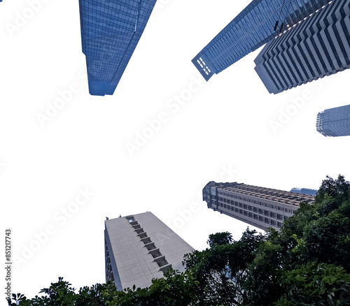 Принти на полотні A stunning view of a skyscraper against a clear blue sky, captured from a low angle, showcasing the architectural magnificence and modern urban design