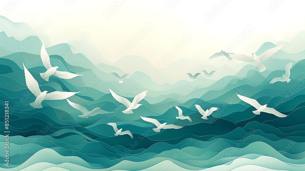 An abstract background with hand-drawn silhouettes of birds in flight, evoking a sense of freedom, perspective, and the journey of life. Abstract Backgrounds Illustration, Minimalism, An abstract background with hand-drawn silhouettes of birds in flight, evoking a sense of freedom, perspective, and the journey of life. Abstract Backgrounds Illustration, Minimalism,