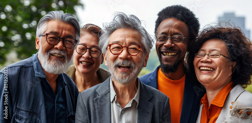 Group of Joyful Senior Friends of Diverse Ethnicities Laughing Together