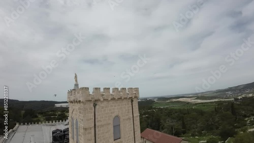 Aerial FPV video over Beit Jamal Catholic Monastery, Israel The landmark is located near Beit Shemes photo