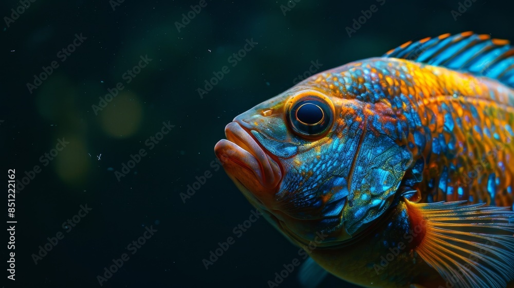 Closeup of a Colorful Fish with Iridescent Scales