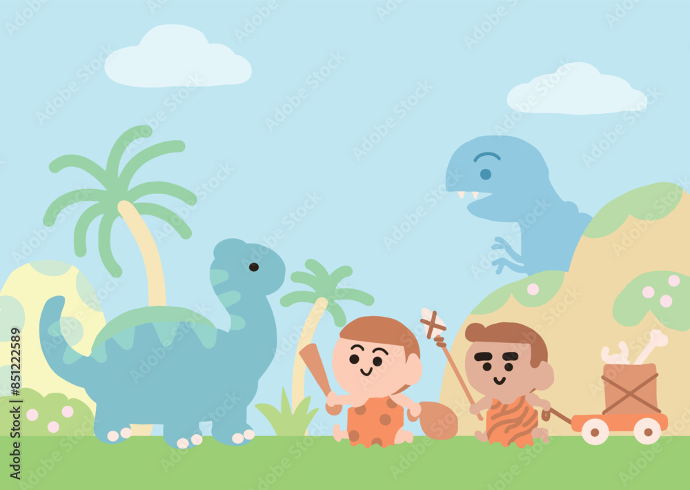 Naklejka premium Caveman and Dinosaurs .