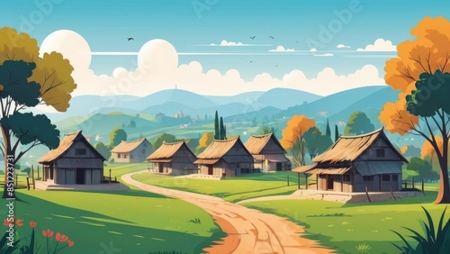 Obraz na płótnie Simple village view with daytime background, Ai generated