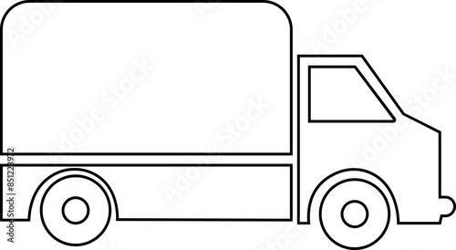 Fast moving shipping delivery truck line vector icon for transportation app and websites isolated on transparent background. Service truck, road transport symbol. Track and trace processing status.