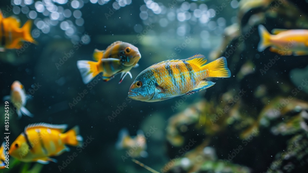 Naklejka premium Colorful Fish Swimming in an Aquarium
