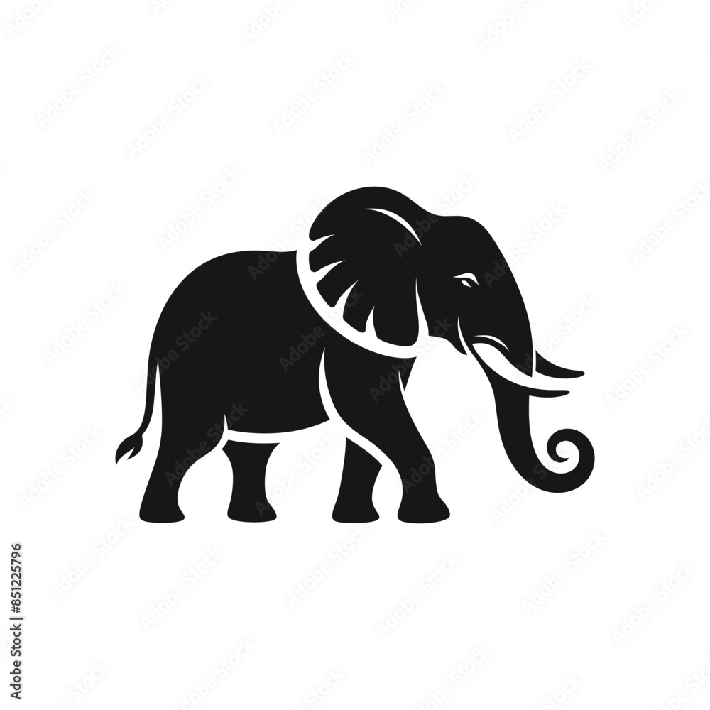 Fototapeta premium Stylized Elephant Graphic: Elegant Black and White Vector Art for Logos and Branding